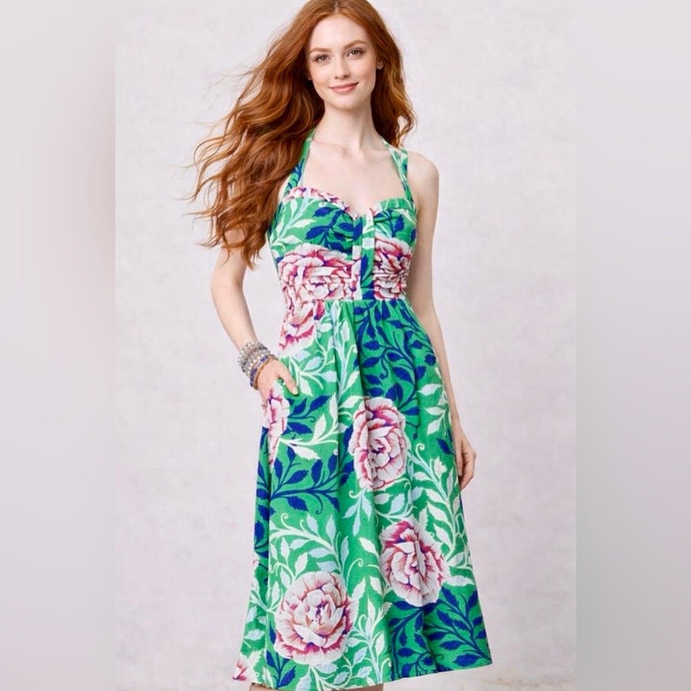 Anthropologie Moulinette Soeurs Silk Floral‎ Midi Dress Romantic Garden Party